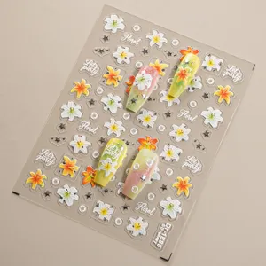 5D embossed lily nail art stickers silver foil floral manicure decals for women diy