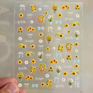 5D embossed sunflower nail stickers cute floral bow designs for manicure and nail art decor