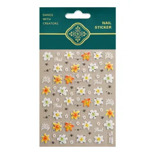 5D embossed silver foil lily nail stickers, trendy floral nail art decals for women.