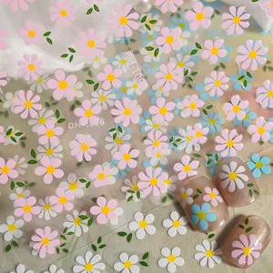 3D daisy nail art stickers pink blue white floral self-adhesive manicure decorations