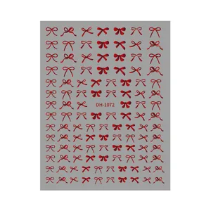 Red bow nail art stickers 3D self-adhesive decals for manicure decorations DH-1072