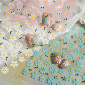 3D floral nail art stickers white pink blue daisy self-adhesive manicure decals DH-1096