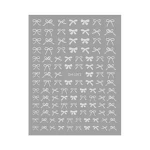 White bow nail stickers detail view showing various cute ribbon designs and SKU number.