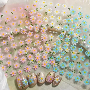 3D floral nail art stickers white pink blue flower adhesive decals nail decoration