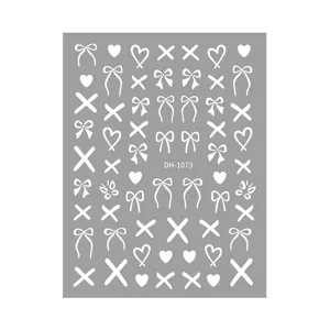 White bows and hearts nail art stickers sheet grey background fashion manicure DIY design