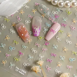 5D embossed bow nail stickers cute colorful ribbon adhesive nail art decals for women girls