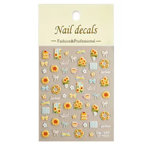 5D embossed sunflower nail stickers cute bow flower nail art decal DIY manicure decorations