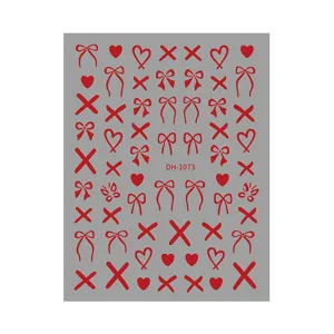 Red bow heart nail stickers decal cute DIY nail art supplies decorative sheet for manicure