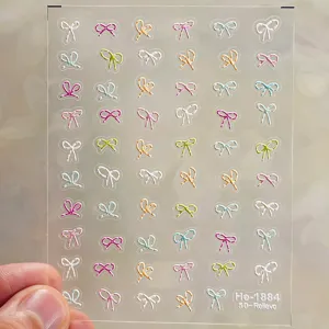 5D embossed nail art stickers cute colorful bowknot self-adhesive manicure decals for women