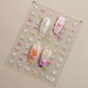 5D relief bow nail stickers transparent adhesive decals cute colorful nail art accessories