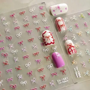 5D geprägte Schleife Nagelaufkleber Detailansicht, süße Schleife Nail Art Sticker.