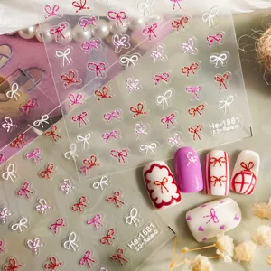 5D embossed nail art stickers cute bow design decorative self-adhesive manicure decals