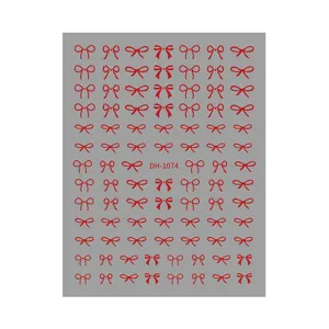 Red bow nail art stickers 3D adhesive decal designs for manicure decorations cute beauty supply