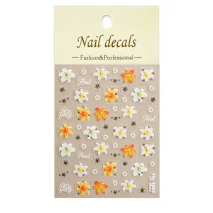 5D embossed lily flower nail art stickers detail shot with floral and party lettering