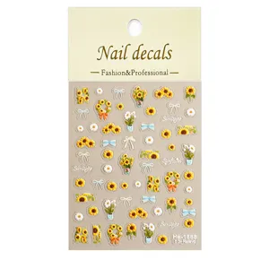 5D embossed sunflower nail stickers, cute floral bow nail art decals for DIY manicures.