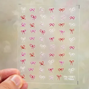 5D embossed cute bow nail stickers transparent self adhesive manicure decals for nail art design