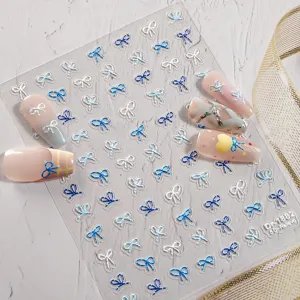 5D geprägte Nagelsticker süße Schleifen selbstklebende Maniküre Aufkleber für Frauen Nageldekoration
