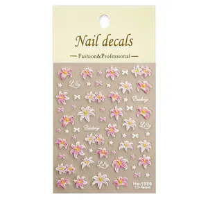 5D embossed lily flower nail stickers DIY 3D glitter manicure decal art decorations for women