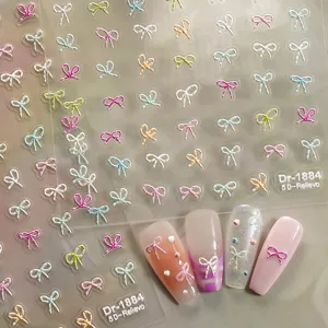 5D geprägte Schleifen Nagelaufkleber süße 3D selbstklebende Nail Art Sticker für Maniküre