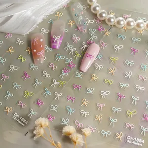 5D geprägte Schleifen Nagelsticker, süße selbstklebende Aufkleber für DIY Maniküre-Designs.