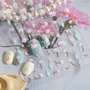 5D relief nail art stickers elegant floral vase design DIY manicure decals for women