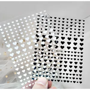 Black and white small heart nail stickers transparent back adhesive DIY nail art decorations