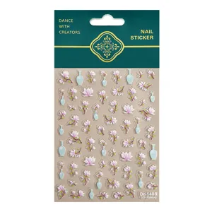 5D relief Chinese style nail stickers featuring vases and floral designs for elegant manicures.