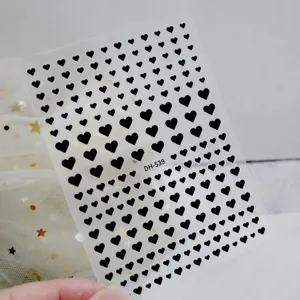 3D Black Heart Nail Stickers Self Adhesive Mini Love Heart Nail Art Decals for DIY Manicure