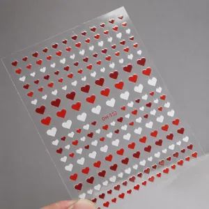 3D red white heart nail stickers cute small love nail art decals adhesive DIY manicure