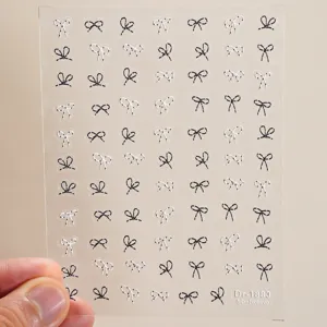 5D geprägte Schleife Nagelaufkleber, schwarz weiß süße Nagelkunst Abziehbilder Maniküre.