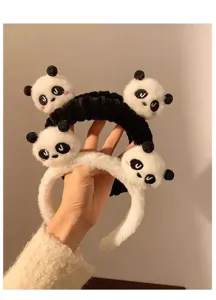 Plush panda headband cute cartoon animal hair hoop soft fluffy washing face hair band