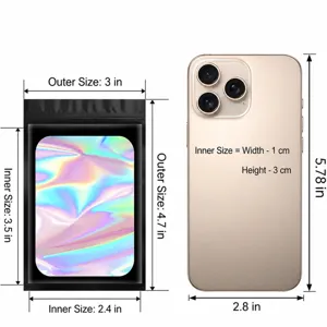 Sacchetto richiudibile olografico laser in alluminio per imballaggio di gioielli.