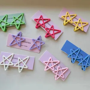 Colorful star hair clips detail showcase, sweet candy color cute hairpin for girls and kids