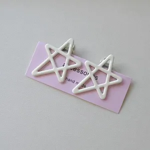 Cute white hollow star hair clips set on pink card, perfect for lovely girl sweet daily style.