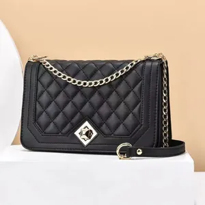 Damen Retro Gesteppte Umhängetasche PU Leder Mode Schultasche Mit Metallkette Und Schloss Tägliche Handtasche