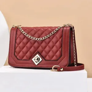 Rote Damen Stepptasche Umhängetasche mit Goldkette elegante Handtasche für Frauen