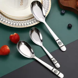 Set di cucchiai in acciaio inossidabile, cucchiaio da zuppa spesso, stile cinese.