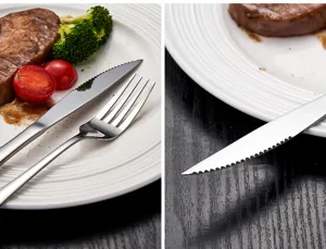 Juego de cuchillo para carne y tenedor de acero inoxidable, cubiertos para mesa.
