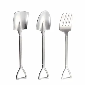 Set cucchiaio e forchetta pala in acciaio inossidabile, cucchiaino da caffè creativo.