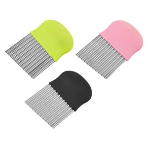 Stainless steel wavy potato cutter crinkle knife kitchen gadget set of 3 multi-color handles