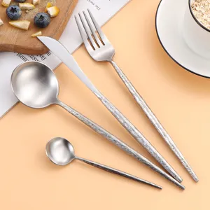 304 Stainless Steel Western Cutlery Dinner Knife Fork Spoon Teaspoon Portuguese Bark Texture Tableware Dining
