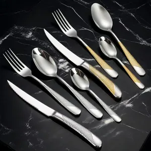 Ensemble de Couverts en Acier Inoxydable 304 Vaisselle Couteau de Dîner Fourchette Cuillère Poignée Étoile Diamant Table de Cuisine