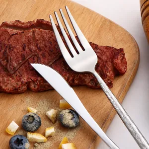 Portuguese 304 stainless steel steak knife and fork set with bark texture design for hotel dining