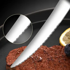 Couteau a steak en acier inoxydable avec lame denture pour table de salle a manger.