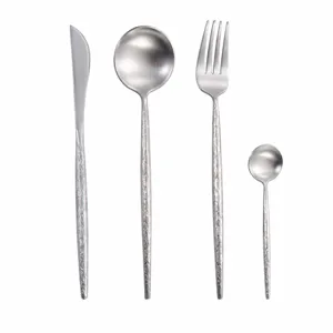 Creative 304 stainless steel Portuguese tree bark textured cutlery knife spoon fork set.