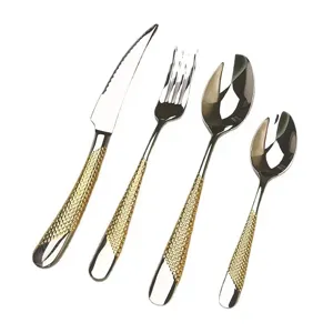 Set de couverts en acier inoxydable manche doré couteau fourchette cuillère table cuisine