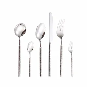 Stainless steel hammered cutlery set kitchen tableware knife fork spoon silver kitchenware