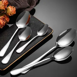 Juego de cucharas de acero inoxidable, cubiertos de mesa de varios tamaños para cocina.