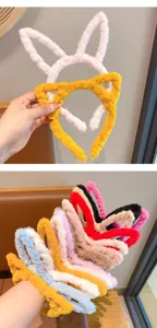 Cute plush animal ear hair hoops for kids, soft winter fuzzy cat and bunny headbands.