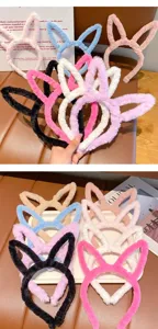 Plush rabbit ear hair hoop kids cute fuzzy headband autumn winter sweet hair accessory details